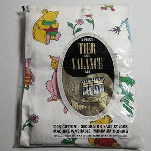 Vintage NOS Bear Honey Piglet Window Curtains 3 Piece Set Valance Kids Room Baby - Picture 1 of 5