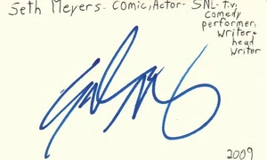 Tarjeta indexada firmada autografiada de Seth Meyers actor comediante escritor programa de televisión SNL - Imagen 1 de 1