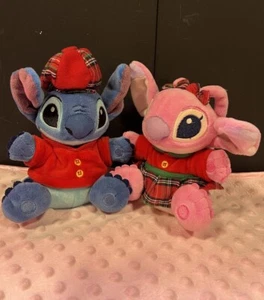 DISNEY STORE STITCH AND ANGEL HOLIDAY PLUSH DUO 7" MBBP NWT - Picture 1 of 9