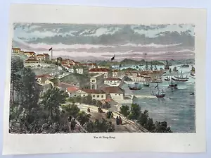 HONG KONG c. 1860 NICE ANTIQUE ENGRAVED VIEW 19TH CENTURY - Picture 1 of 2