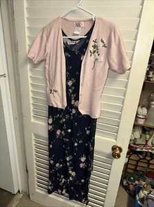 Women’s floral navy blue long dress with jacket - Picture 1 of 4