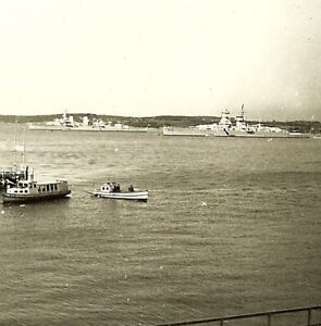 Terrific! Kriegsmarine Panzerschiffe (Battleship) & Kreuzer at Anchor in Harbor!