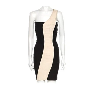 Herve Leger Mini Dress Bodycon One Shoulder Black Nude Special Occasion Size XS - Picture 1 of 16