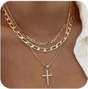 Gold Necklaces for Women Dainty 14k Gold/Silver Plated Stackable Choker woman - Picture 1 of 6