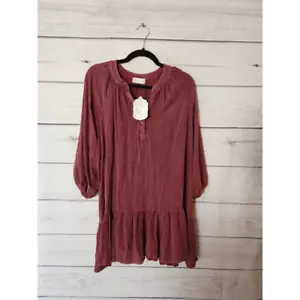Altard State Womens Mini Tunic Dress Cordovan Pink V Neck 3/4 Sleeve USA M New - Picture 1 of 7