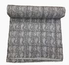 Indian Cotton Handmade Kantha Quilt Bedspread Throw Bed Cover Blanket Reversible
