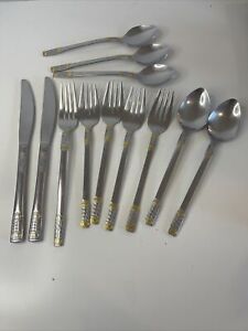 12 Pc. Paderno 18/10 Stainless Flatware Ass Addition Pieces Gold on Silver