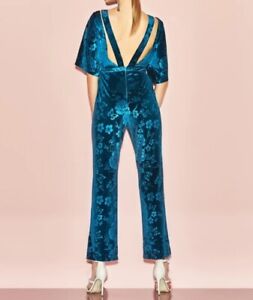 UKULELE Audrey Emerald Green Velvet Devore Jumpsuit Size XS UK 6/8 Playsuit £195