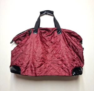 Macy's Large Fabric Tote Bag Burgundy Zip Closure Inside Pocket Black Bottom - Picture 1 of 12