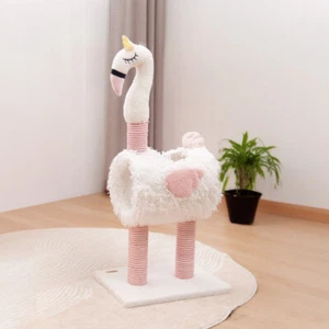 Funny Flamingo Cat Tree Scratching Scratcher Post Tunnel Bed Kitten Adult Cat UK - Picture 1 of 10