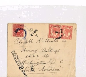 1904 2d Taxed cover to Washington, USA 10 CTMS and 2c US Postage Due - Picture 1 of 2
