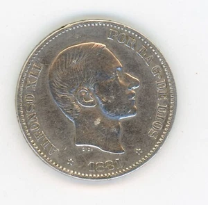 Spain España Philippines 50 Centavos 1881 VF KM 150 Silver Coin - Picture 1 of 2