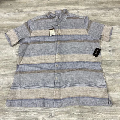 Tasso Elba Island Men XL 100% Linen Shirt Short Sleeve Button Up Blue Stripe - Image 1 of 4