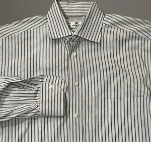 Borrelli Napoli White Shirt Mens 16 41 Striped Cotton Button Up Dress Shirt EUC - Picture 1 of 8