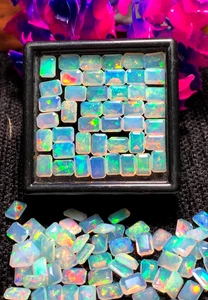 Lote de 10 piezas de piedras preciosas de ópalo etíope talla esmeralda 6x8 mm octágono Welo ópalo de fuego AAA - Imagen 1 de 8