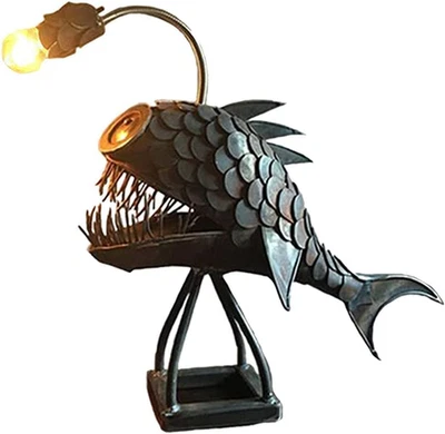 Steampunk Angler Light - Vintage Iron Handmade LED Night Light, Desktop Ornament - Image 1 of 4