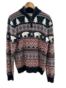Aspen Herren Medium Fair Isle Eisbär Weihnachten Pullover Urlaub 1/4 Reißverschluss Strick - Bild 1 von 7