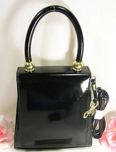 New Black Patent Vynal Hand Bag Purse Evening Everyday Include Handle & Shoulder - Picture 1 of 4