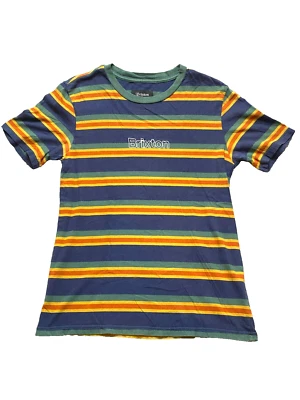 Camisa Brixton Adulto Pequeña Azul Verde Rayas Retro Bordada Monopatín Para Hombres Foto 1 de 4