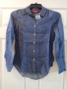 Women's or big girl G.I.L.I. GILI Long Sleeve Button Front Denim Shirt size 0 - Picture 1 of 6