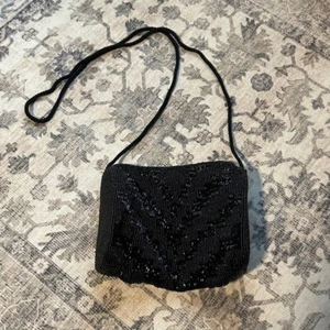Women's Carla Marchi Black Beaded Shoulder Bag Small - Picture 1 of 6