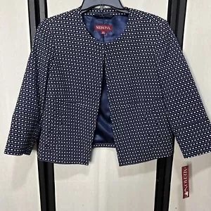 NWT Merona Navy & Beige Embroidered Open Hook & Eye Blazer Coat SZ Medium - Picture 1 of 6