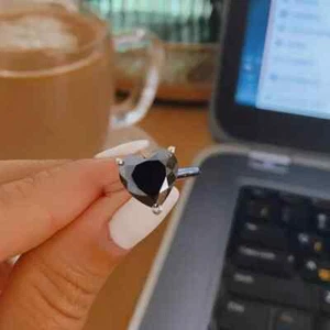 2Ct Heart Cut Lab-Created Black Diamond Engagement Ring 14K White Gold Finish - Picture 1 of 5