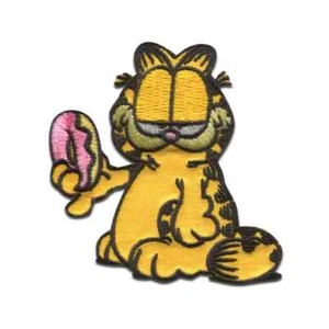 Garfield Comic Nickelodeon Garfield Holding Pink Frosted Donut Patch New Ship - Picture 1 of 10