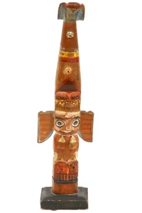 VTG Old Northwest Coast Tsimshian Cedar Totem Pole Alaska Native Metlakatla 13" - Picture 1 of 7