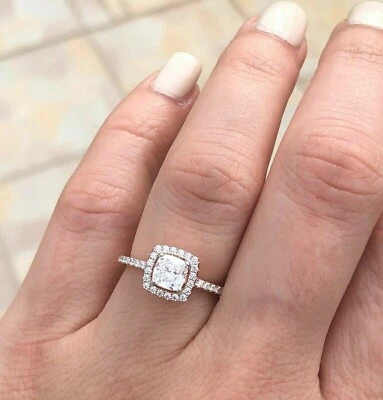 2.10 Ct Cushion Cut Lab Created Diamond Halo Engagement Ring 14K White Gold Over - Image 1 of 4