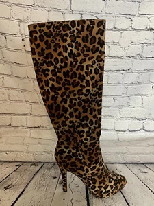 Worthington Monaco Tan Leopard Knee High Stiletto Boots 61/2 M - Picture 1 of 16