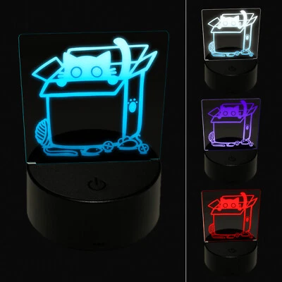 Cat in Box Blank for Notes Lists Memos 3D Illusion LED Night Light Sign Lamp - Image 1 of 4