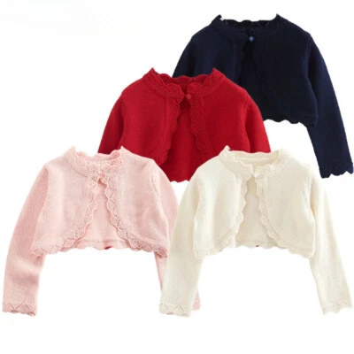 Girls Knit Cardigan Toddler Girl Bowknot Wedding Birthday Party Crochet Coat Kid - Image 1 of 4