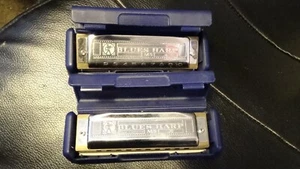 Pair of Hohner Blues Harp MS Harmonicas Keys of Eb & D in case - Picture 1 of 3