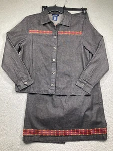 Denim & Co Denim Giacca Gonna Donna Media Nera Western Ricamata Azteca NUOVO - Foto 1 di 20
