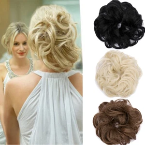 US Lady Wavy Curly Pony Tail Hair Bun Clip in Scrunchie Hair Extension Hairpiece - Picture 1 of 35