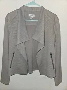 Calvin Klein Womens Jacket Size S Petite Gray Textured Knit Opened Draped Front - Picture 1 of 7