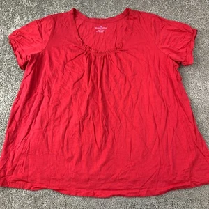 Woman Within Knit Top Women's Plus Size 3X Short Sleeve Red Ruffle Crew Neck - Picture 1 of 8