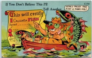 Postcard - Man Fishing Art Print - If You Don't Believe This I'll Tell Another - Picture 1 of 2