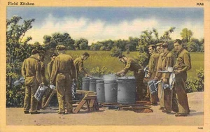 US Army Field Kitchen Military WWII linen postcard - Picture 1 of 2