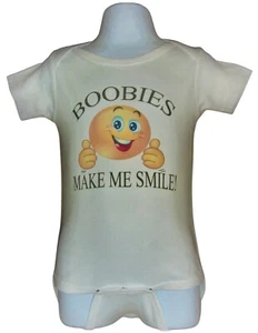 Boobies Make Me Smile Funny Baby Bodysuit - White - Picture 1 of 1