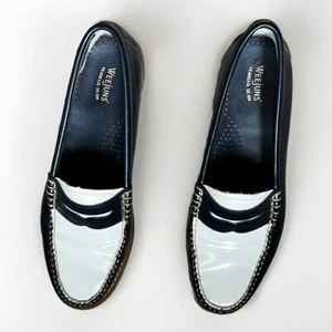 G.H BASS Weejuns Larson Penny Loafer Shoes Navy/White Leather UK6. - Picture 1 of 6