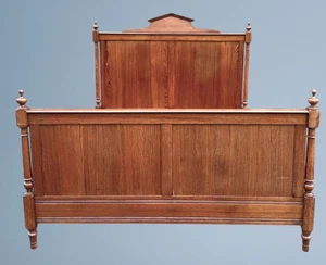 Antique French Pitch Pine Double Bed - Picture 1 of 10