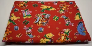 Winnie the Pooh VINTAGE CHRISTMAS fabric DISNEY red green TIGGER EEYORE PIGLET - Picture 1 of 6