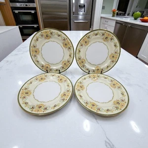 P.B. Japan Charm 9 7/8" Dinner Plate Floral Scroll Gold Trim 1950 1960s Set of 4 - Picture 1 of 4