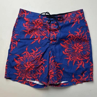 Nautica Mens Swim Trunks Blue Red Floral Tropical Polyester Board Shorts Medium - Imagem 1 de 4
