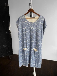 Gudrun Sjoden Wmns Blue Cream Floral Print Short Sleeve T-Shirt Dress Size L/XL - Picture 1 of 4