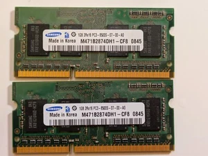 2x 1Go RAM PC Portable SODIMM Samsung M471B2874DH1-CF8 PC3-8500S DDR3 1066MHz - Photo 1/1