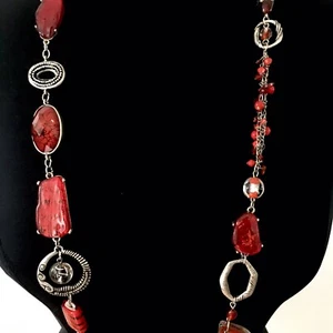 Grobe Designer Halskette, rot & silber LG GEOMETRISCHE Formen, NEU ohne Etikett neuwertig! - Bild 1 von 12