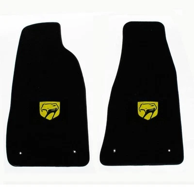 NEW! Black Floor Mats 1992-2002 Dodge Viper Embroidered Snake Logo in Yellow Pr - Image 1 of 4